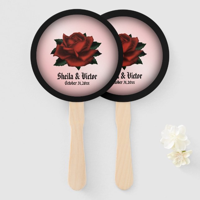 Abanico Red Rose Gothic Boda Personal (Anverso y reverso)