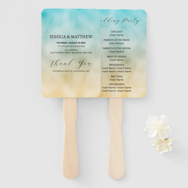 Abanico Relieve metalizado Aqua y Gold Ombre (Anverso y reverso)