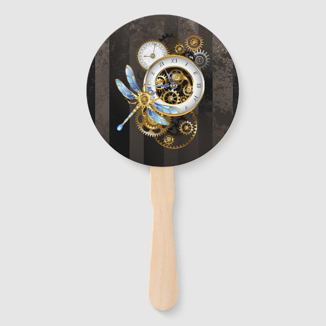 Abanico Reloj de vapor con libélula mecánica (Anverso)