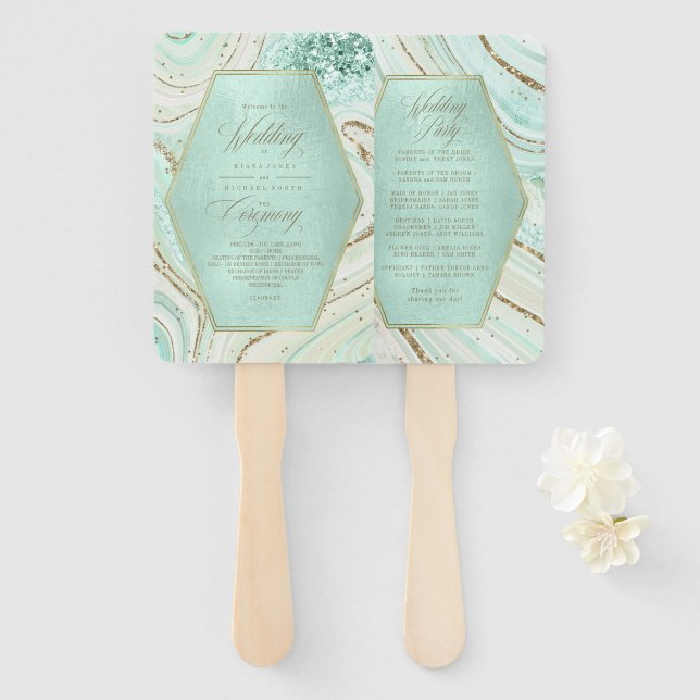 Abanico Resumen Agate Boda Ceremonia Mint ID827 Hand Fa (Anverso y reverso)