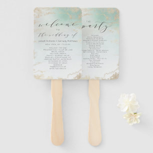 Abanico Resumen Aqua Ombre Fade with Frost Gold Purpurina