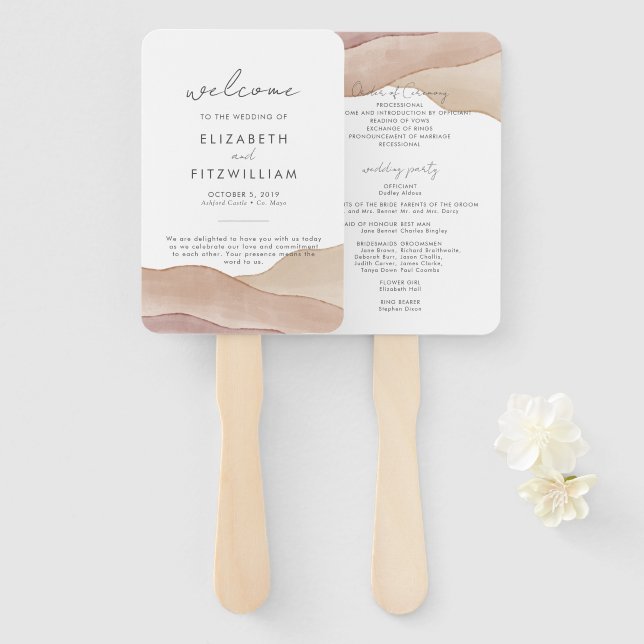 Abanico Resumen de la acuarela de Boho | Programa de bodas (Anverso y reverso)