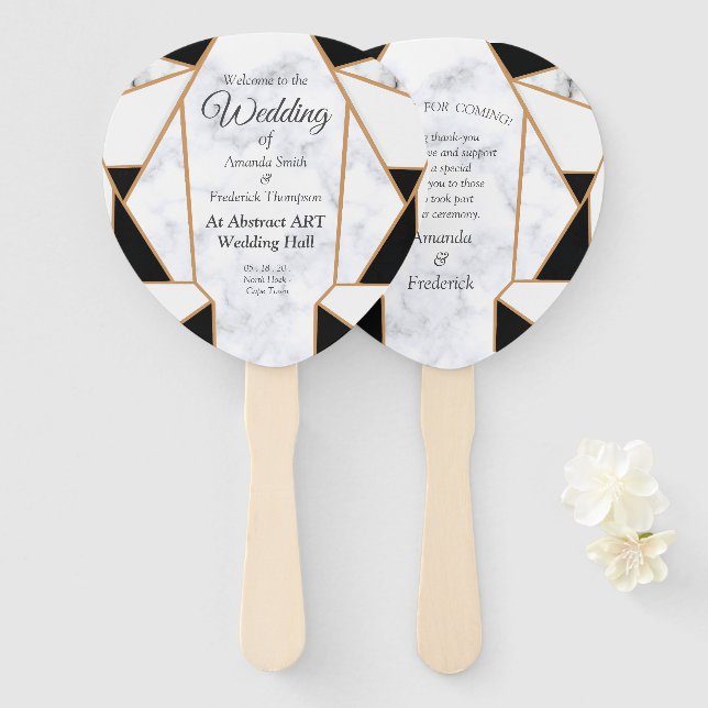 Abanico Resumen moderno de oro negro sobre mármol blanco (Anverso y reverso)