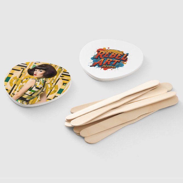 Abanico Retro 60's Beauty Geometric fashionplate yellow (No montado)