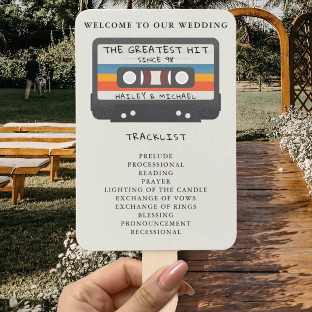 Abanico Retro El Programa De Boda De Cassette Más Golpeado (Retro The Greatest Hit Cassette Wedding Program Hand Fan
)