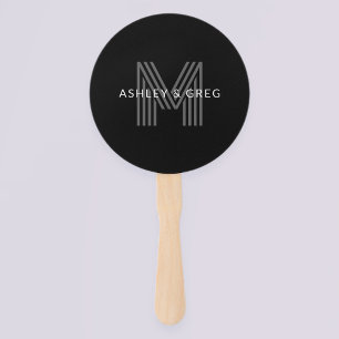 Abanico Retro Nombre/s moderno Monograma editable negro y