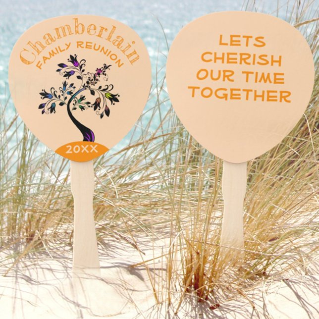 Abanico Reunión familiar Árbol floral moderno multicolor (Use the colorful tree hand fans as table decor, fans or keepsakes from your next family reunion.)