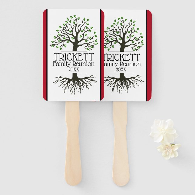 Abanico Reunión familiar de árbol de familia roja oscura (Anverso y reverso)