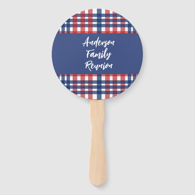 Abanico Reunión familiar roja, blanca y azul (Anverso)
