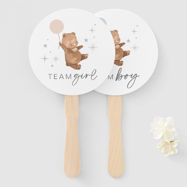 Abanico Revelación de género en globo de osito de peluche  (Anverso y reverso)