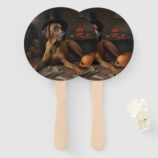 Abanico Rhodesia Ridgeback Pumpkins Halloween Scary (Anverso y reverso)