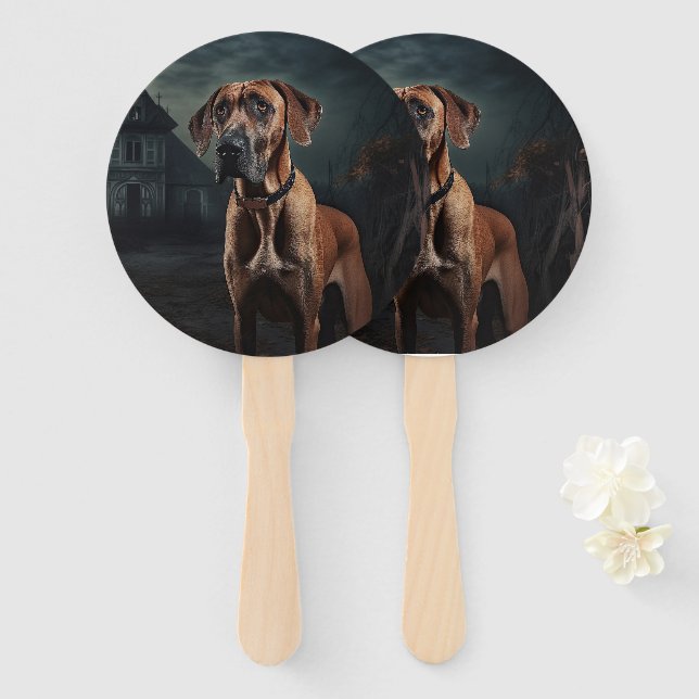 Abanico Rhodesian Ridgeback Halloween Espeluznante (Anverso y reverso)