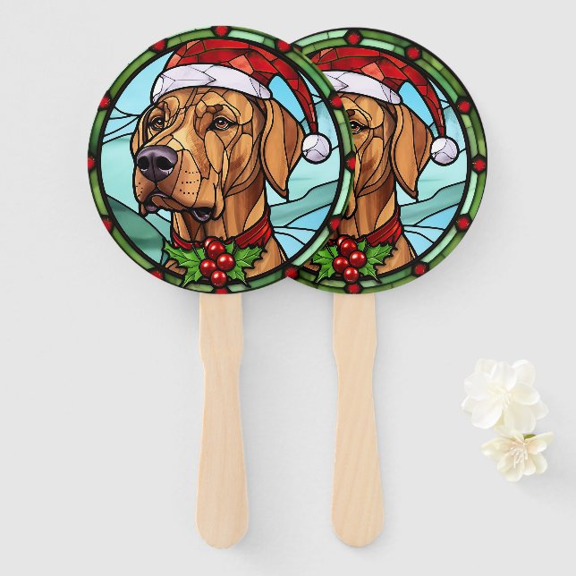 Abanico Rhodesian Ridgeback Navidades de vidrio manchado (Anverso y reverso)