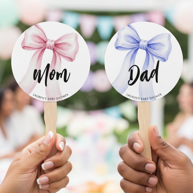 Abanico Ribbon Bow Mom Dad Baby Shower Guess Who Game (Ribbon Bow Mom Dad Baby Shower Guess Who Game Hand Fan
)