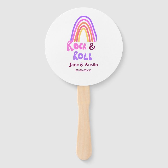Abanico Rock & roll wedding add couple name retro rainbow  (Anverso)