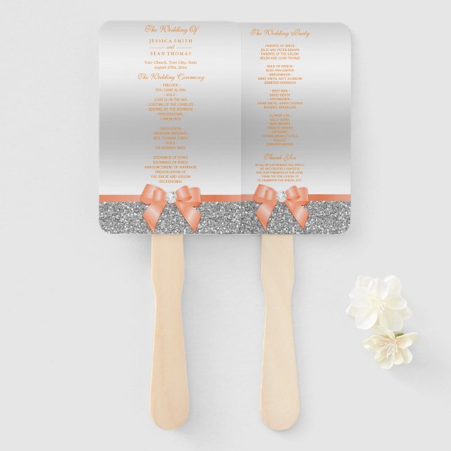 Abanico Romantic Coral Bow, programa de matrimonio Purpuri (Anverso y reverso)