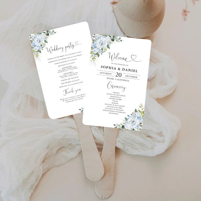 Abanico Romantic Light Blue Floral Wedding Program  (Subido por el creador)