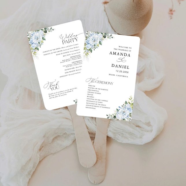 Abanico Romantic Light Blue Floral Wedding Program  (Subido por el creador)