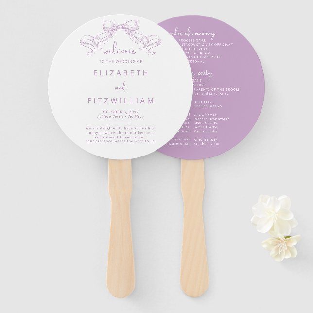 Abanico Romántico Bow | Programa de Boda Lilac (Anverso y reverso)