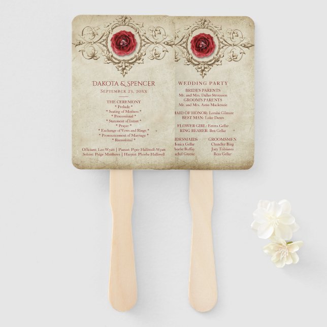 Abanico Rosa de joyas | Programa rojo de trompetas de unge (Anverso y reverso)