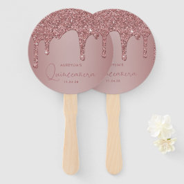 Abanico Rosa Girly Gold Sparkle Purpurinas Dris Quinceaner