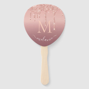 Abanico Rosa Purpurina de oro Personalizado Letra nombre v