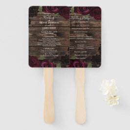 Abanico Rosas Borgoña Madera Encaje Negro Floral Boda