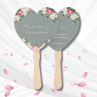Abanico Rosas de la Vintage verde sabio Baby Shower Gracia