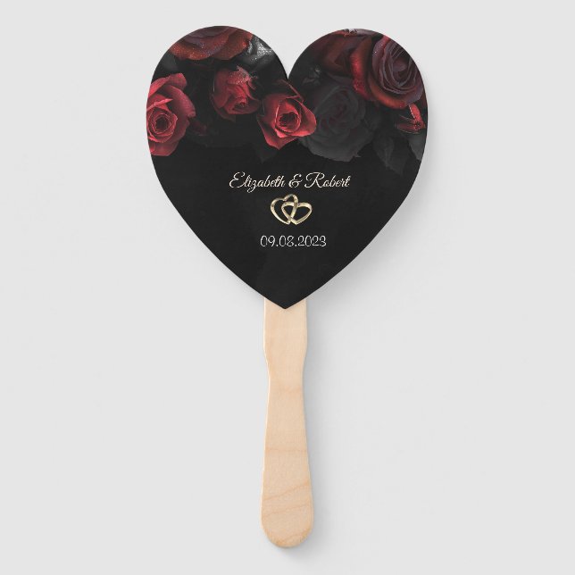 Abanico Rosas Rojas Elegantes Boda Gótica (Anverso)