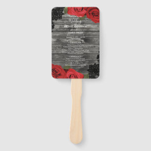 Abanico Rosas Rojas Madera Rústica Encaje Negro Boda