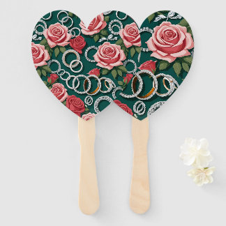 Abanico Rosas románticas y anillos de boda de diamantes br