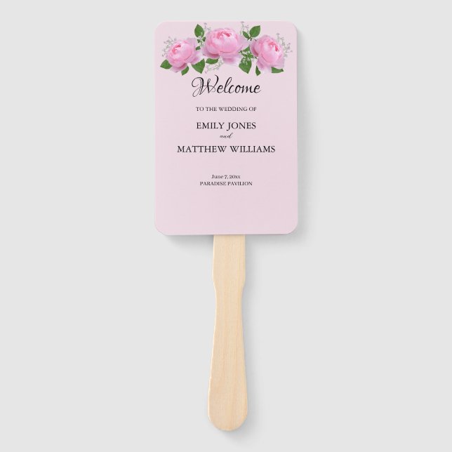 Abanico Rosas rosadas aromáticas, programa de bodas (Anverso)