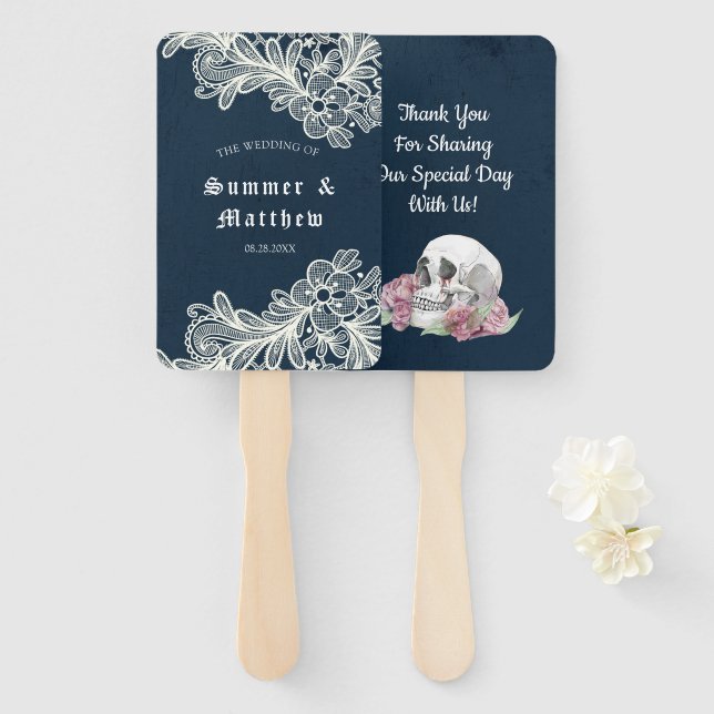 Abanico Rosas rosas rosas rosas de cráneo azul de la marin (Anverso y reverso)