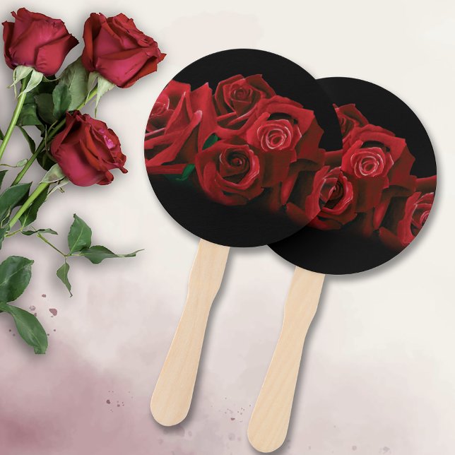 Abanico Roses rojos blancos elegancia negra eterna (Subido por el creador)