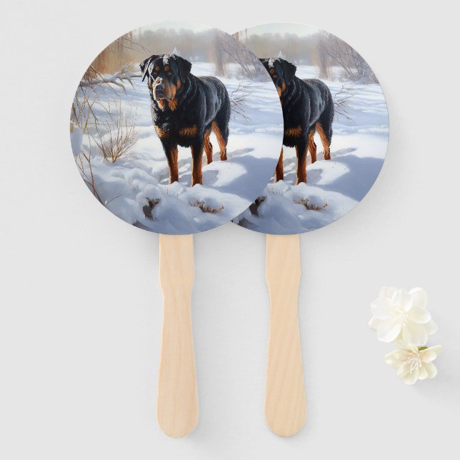 Abanico Rottweiler Deja que nieve Navidad (Anverso y reverso)