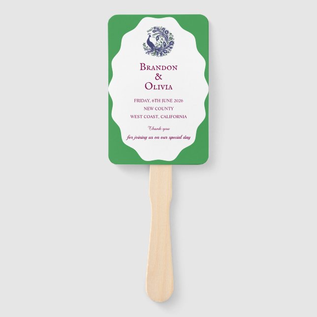 Abanico Royal Blue Peacock Wedding Program Set of Fans (Anverso)