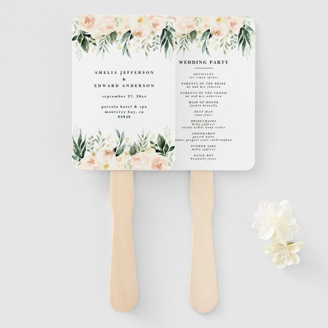 Abanico Rubor, floral de melocotón + boda follárico (Anverso y reverso)