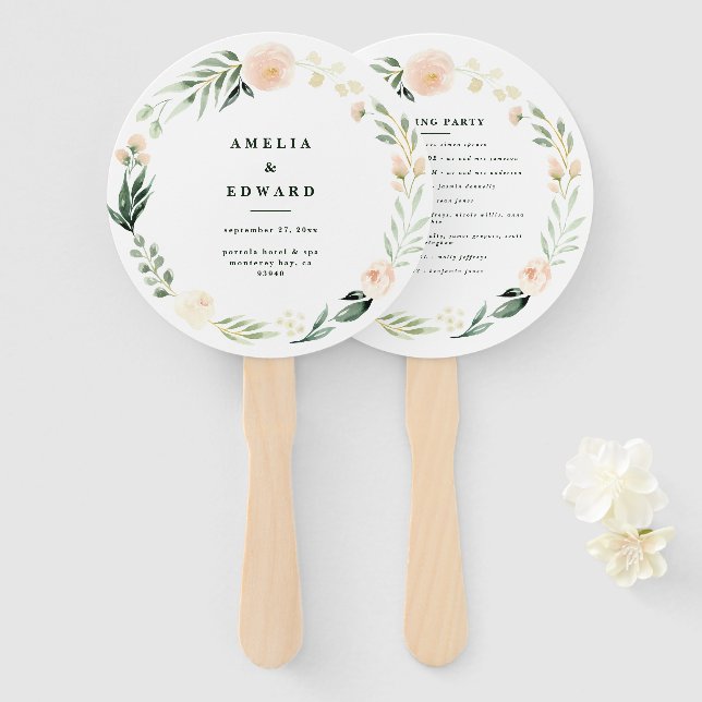 Abanico Rubor, floral de melocotón + boda follárico (Anverso y reverso)