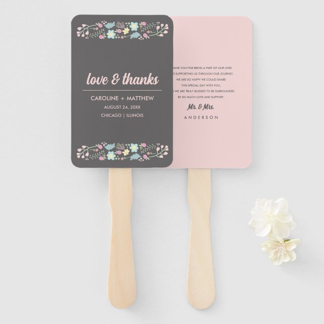Abanico Rubor Gris Pink Modern Wedding Favor (Anverso y reverso)