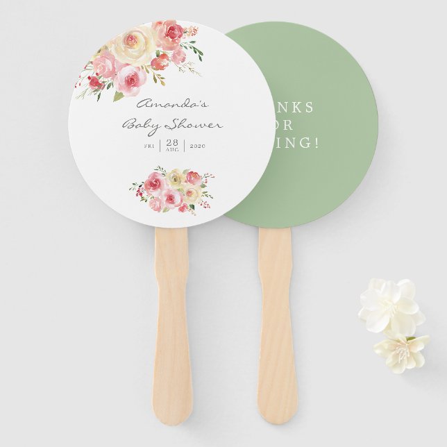 Abanico Rubor y Sage Green Floral Baby Shower (Anverso y reverso)