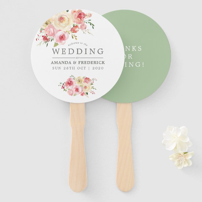 Abanico Rubor y Sage Green Floral Wedding Favor (Anverso y reverso)