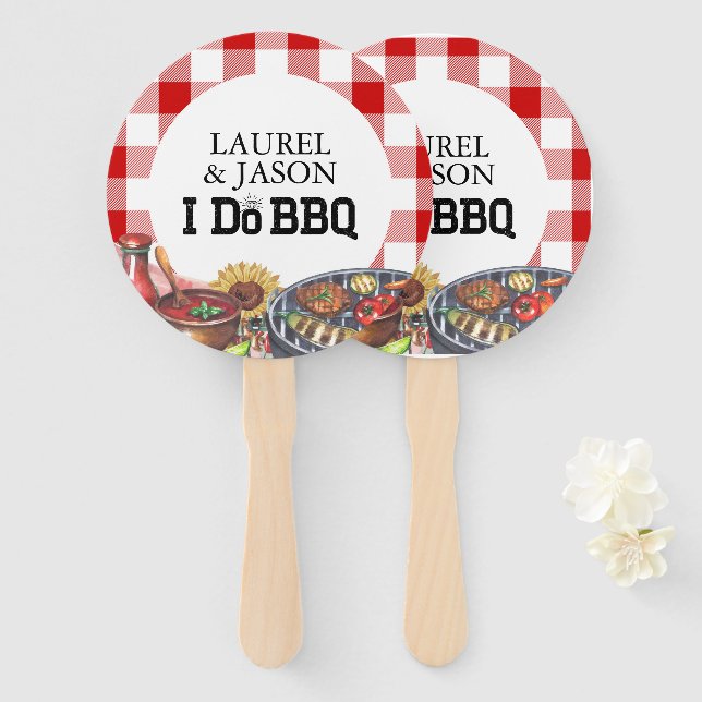Abanico Rustic I Do BBQ Couple Shower Fiesta Gingham (Anverso y reverso)