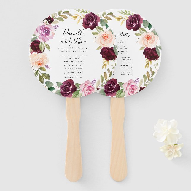 Abanico Rustic Moody Floral | Programa de matrimonio perso (Anverso y reverso)