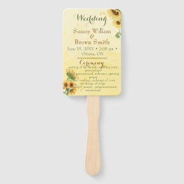 Abanico Rustic Sunflower Yellow Watercolor Wedding Program