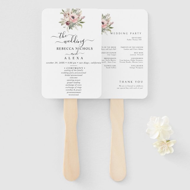 Abanico rustic watercolor floral bouquet (Anverso y reverso)