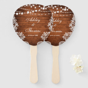Abanico Rústico Boda Madera String Luces Lace Paddle