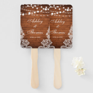 Abanico Rústico Boda Wood String Luces Lace