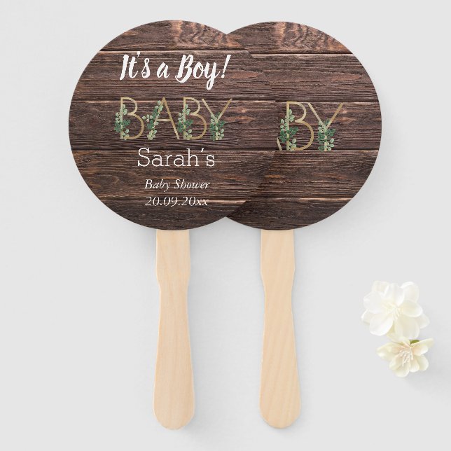 Abanico Rústico es un Personalizado de Baby Shower eslogan (Anverso y reverso)