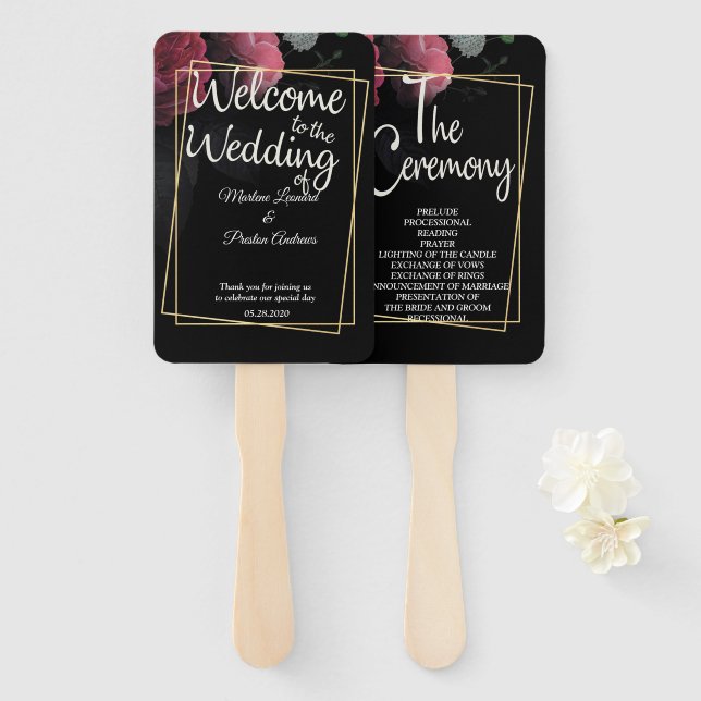 Abanico Rústico floral de Borgoña (Anverso y reverso)