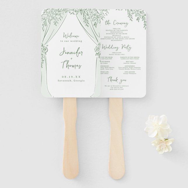Abanico Sage Floral Arch Whimsical Wedding Programs (Anverso y reverso)